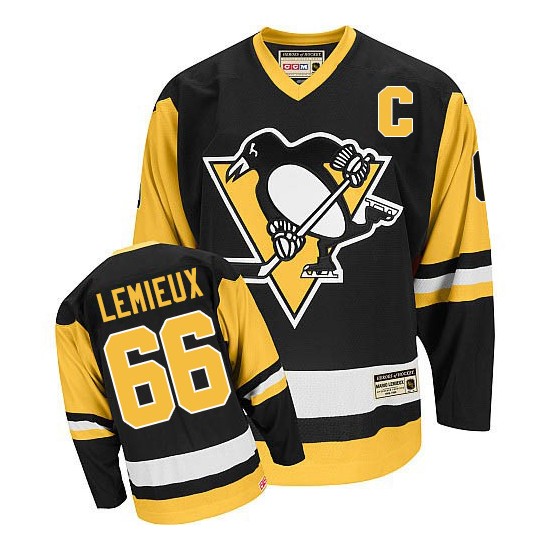Authentic Ccm Adult Mario Lemieux Throwback Jersey Nhl 66 Pittsburgh Penguins